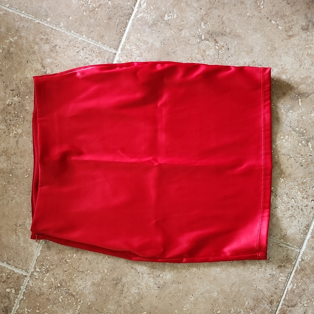 Red satin mini skirt